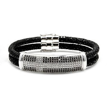 Men's Catfish Leather Bracelet with black and colorless diamonds br2186didn