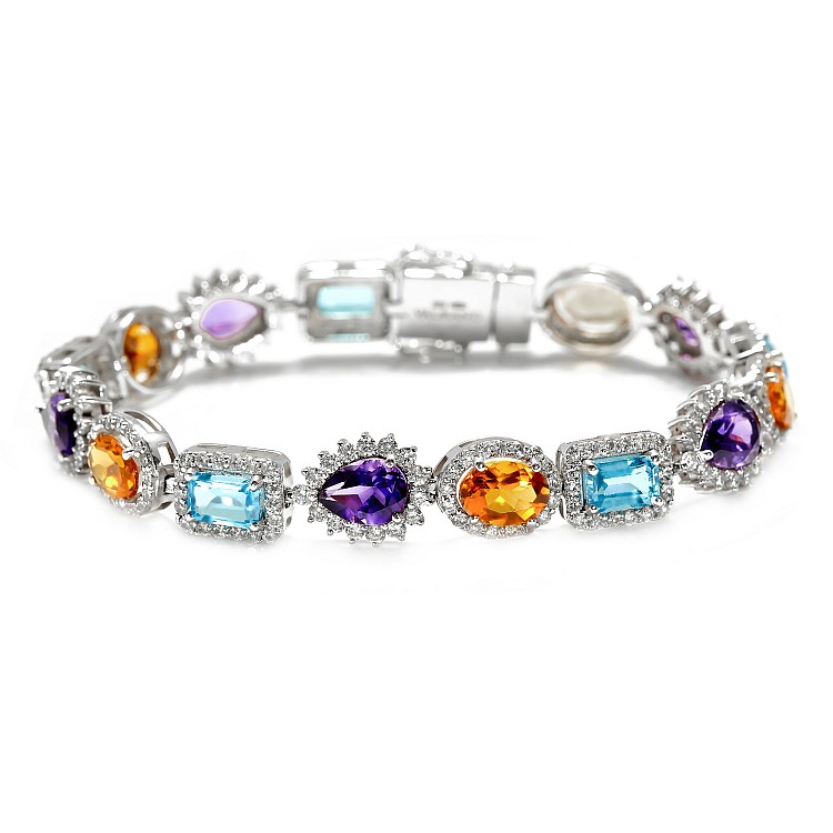 Fashion Gold Bracelet with Colored Stones, Topaz Amethyst Citrine and Diamonds br3899TpAmCiDi