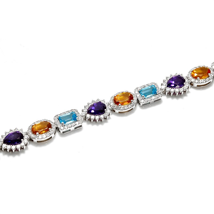 Fashion Gold Bracelet with Colored Stones, Topaz Amethyst Citrine and Diamonds br3899TpAmCiDi