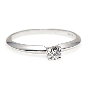 14k White Gold Classic Solitaire Engagement Ring with Colorless Diamond i007