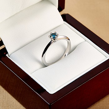 14k White Gold Tiffany Engagement Ring with Blue Diamond 0.25ct i168Db