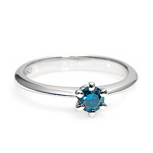 14k witgouden Tiffany-verlovingsring met blauwe diamant 0,15 ct i168Db