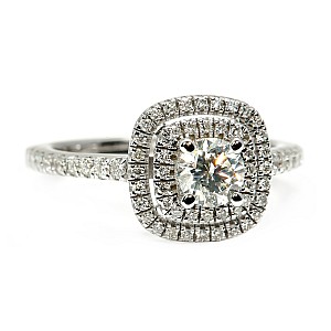 Halo Engagement Ring in 18k White Gold with Round Certified GIA Diamond and Secondary Diamonds i1903DiDi