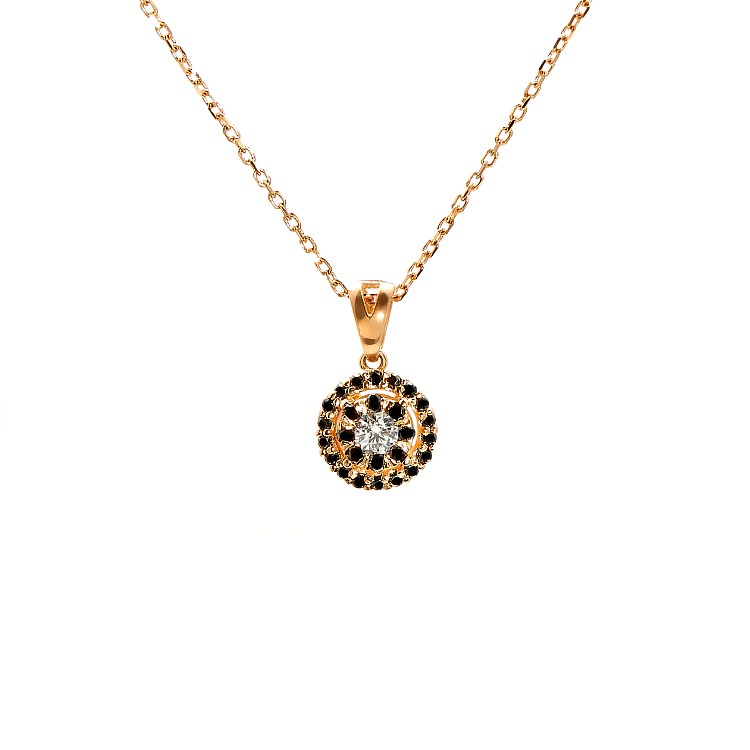 14k Rose Gold Entourage Pendant with Colorless Diamond and Black Diamonds pan1647didn