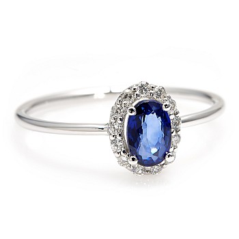 Trendy ring s026 in Gold or Platinum with Oval Sapphire and Natural Diamonds