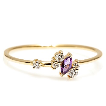 Trendy ring s061 in Gold or Platinum with Diamonds and Amethyst