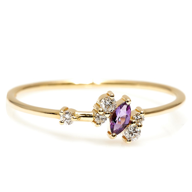 Trendy ring s061 in Gold or Platinum with Diamonds and Amethyst