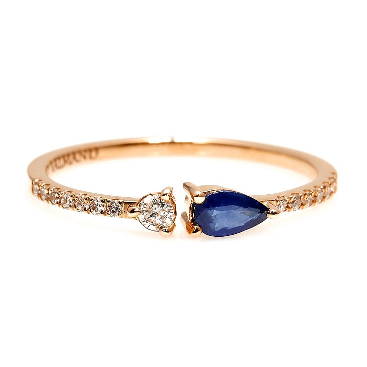 Trendy ring s074 in Gold or Platinum with Sapphire and Diamonds