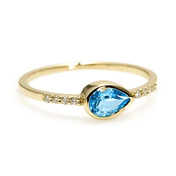 Gift Ring s082Tpswdi in Gold or Platinum with Swiss Blue Topaz and Diamonds