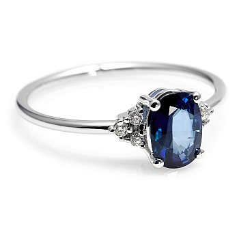 Trendy ring s268 in Gold or Platinum with Oval Sapphire and Natural Diamonds