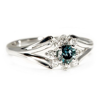 Gold Engagement Ring with Blue Diamond and Colorless Diamonds i006DbDi