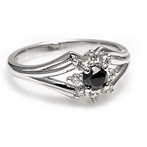 Halo Engagement Ring in 14k White Gold with Black Diamond and Colorless Diamonds i006DnDi