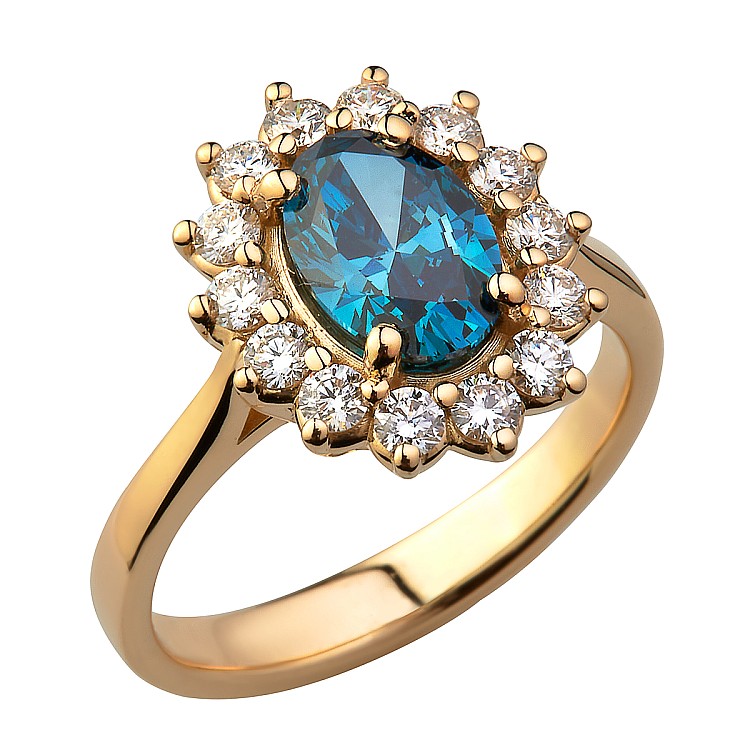 Verlovingsring i055Dbovdi Kate Middleton in goud met blauwe diamant en diamanten