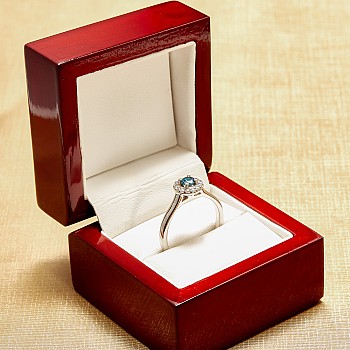 Halo Engagement Ring in 18k White Gold with Blue Diamond and Colorless Diamonds i122060dbdi