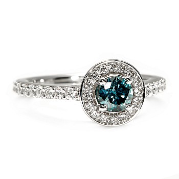 Halo Engagement Ring in 18k White Gold with Blue Diamond and Secondary Diamonds i122084DbDi