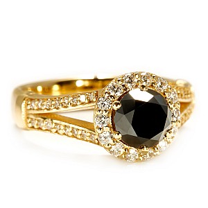 Halo Engagement Ring in 18k Yellow Gold with Black Diamond and Colorless Diamonds i122311DnDi