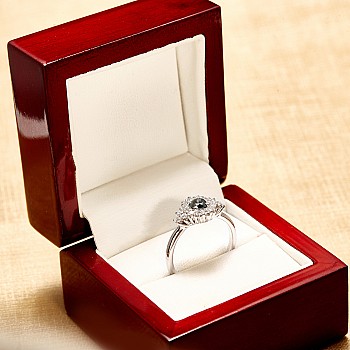 Halo Engagement Ring in 14k White Gold with Blue Diamond and Secondary Diamonds i122650DbDi