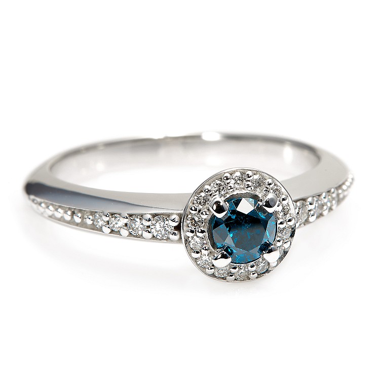 14k White Gold Engagement Ring with Blue Diamond and Secondary Diamonds i122699DbDi