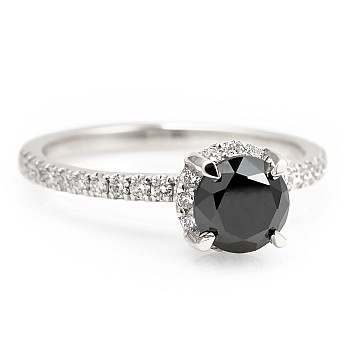 Halo Engagement Ring in 14k White Gold with Black Diamond and Colorless Diamonds i164DnDi