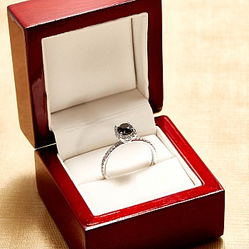 Halo Engagement Ring in 14k White Gold with Black Diamond and Colorless Diamonds i164DnDi