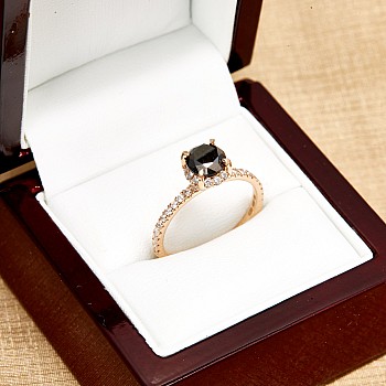 Halo Engagement Ring in 14k Yellow Gold with Black Diamond and Colorless Diamonds i164DnDi