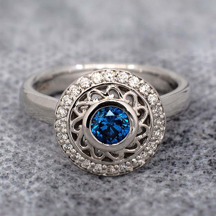 Vintage ring in Gold or Platinum with Blue Diamond and Diamonds i71755DbDi