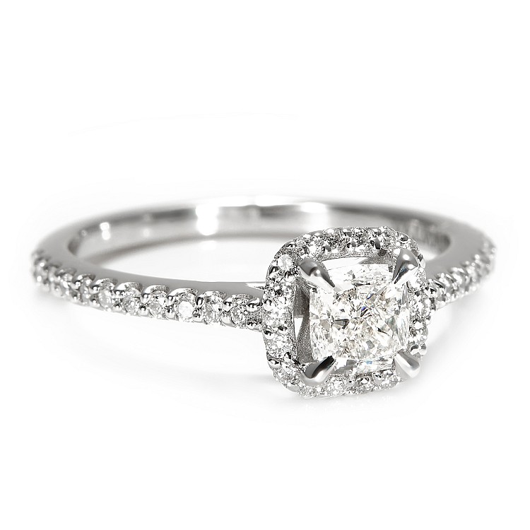 Halo Engagement Ring in 18k White Gold with Cushion Certified GIA Central Diamond i1420dchdi