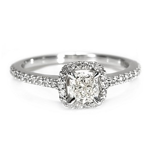 Halo-verlovingsring van 18k witgoud met kussengecertificeerd GIA Central Diamond i1420dchdi