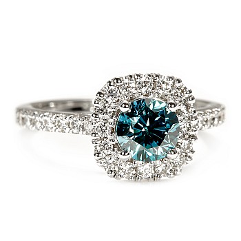 Halo Engagement Ring in 18k White Gold with Blue Diamond and Diamonds i1905DbDi