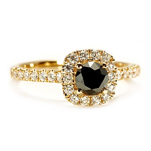 Halo Engagement Ring in 18k Yellow Gold with Black Diamond and Colorless Diamonds i1905DnDi