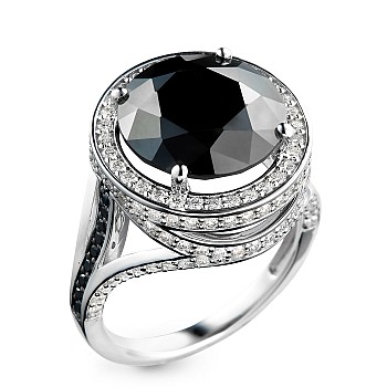 Engagement Ring in Gold with Black Diamond and Colorless Diamonds i2713DnDi