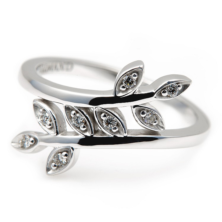 Fashion Twist Leaf i2002didi Ring in Gold or Platinum with Diamonds