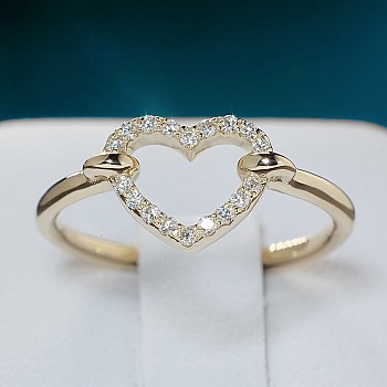 i345didi Gold Gift Ring with Diamonds in the Shape of a Heart