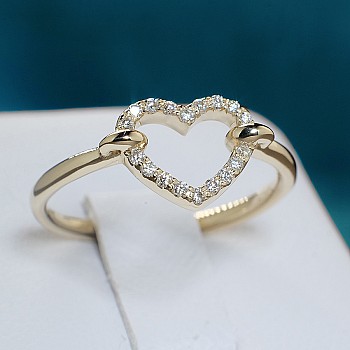 i345didi Gold Gift Ring with Diamonds in the Shape of a Heart