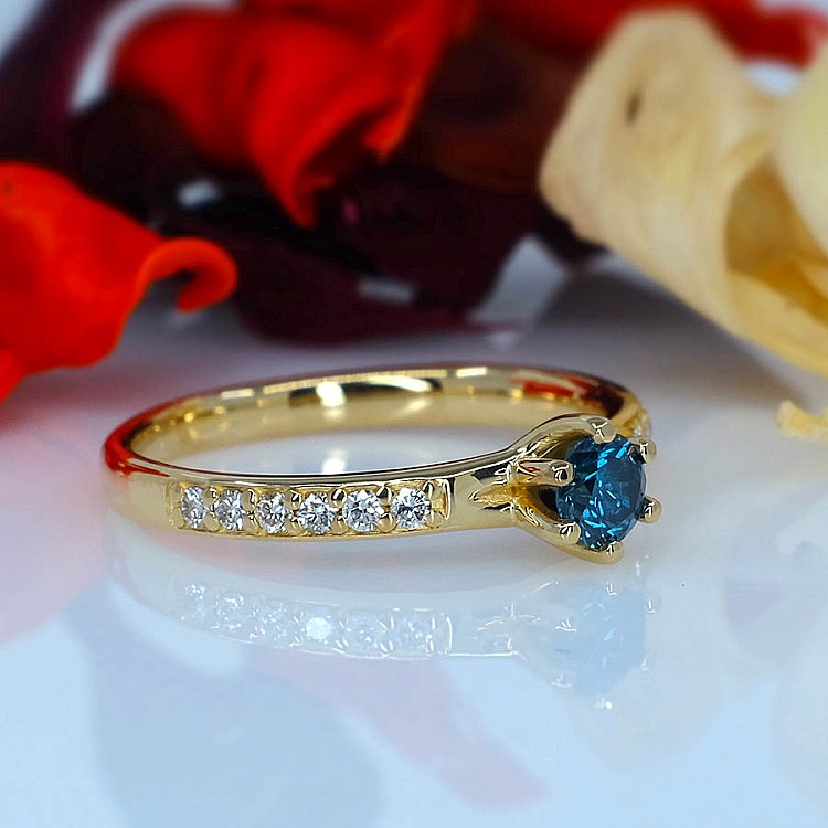 Engagement ring i057dbdi in Gold with Blue Diamond and Diamonds