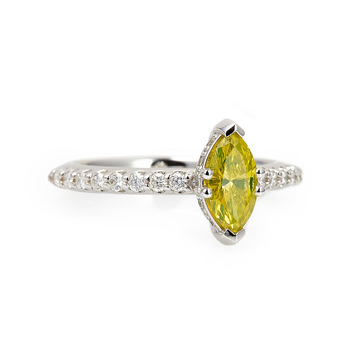 i1050dymadi Gold Engagement Ring with Marquise Yellow Diamond and Colorless Diamonds