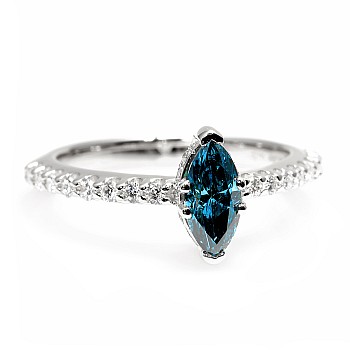 Engagement ring i1050DbmaDi in Gold with Marquise Blue Diamond and Colorless Diamonds