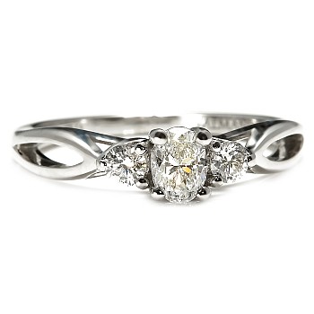 Three-Stone Gold Engagement Ring with Oval Diamond 0.70ct GIA Certified i122513Didi