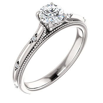 Engagement Ring SideStone in 14k White Gold with Round Central Diamond Certified GIA i123158Didi