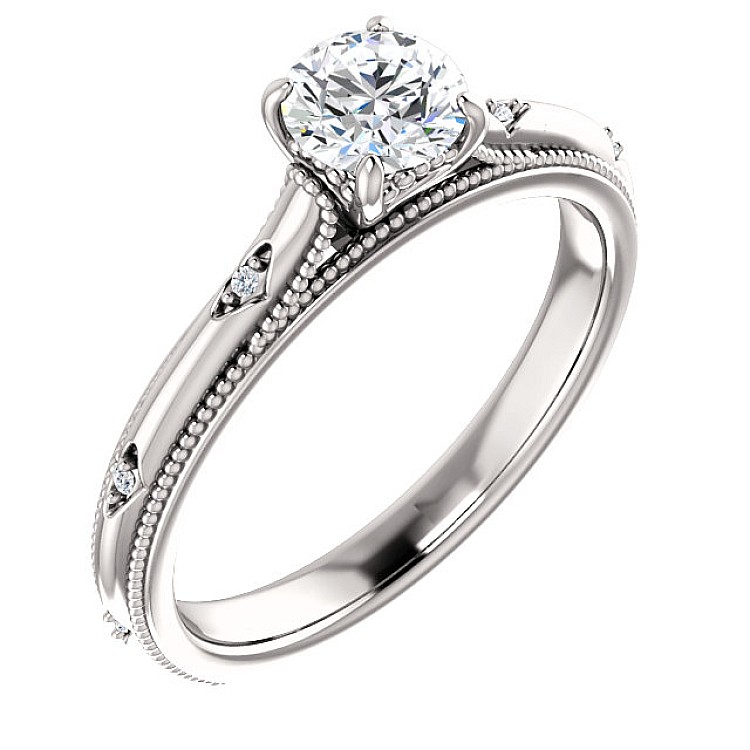 Engagement Ring SideStone in 14k White Gold with Round Central Diamond Certified GIA i123158Didi