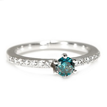 Sidestone Engagement Ring in 18k White Gold with Central Blue Diamond i504dbdi