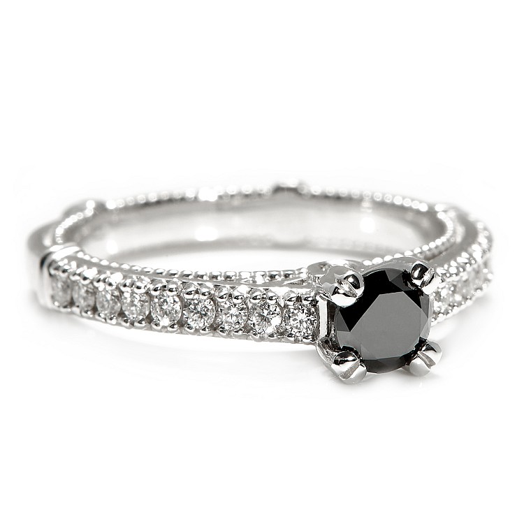 Verragio Style Engagement ring in 18k White Gold with Black Diamond and Diamonds i636DnDi