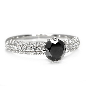 Engagement ring in 18k White Gold with Black Central Diamond and Colorless Diamonds i906DnDi