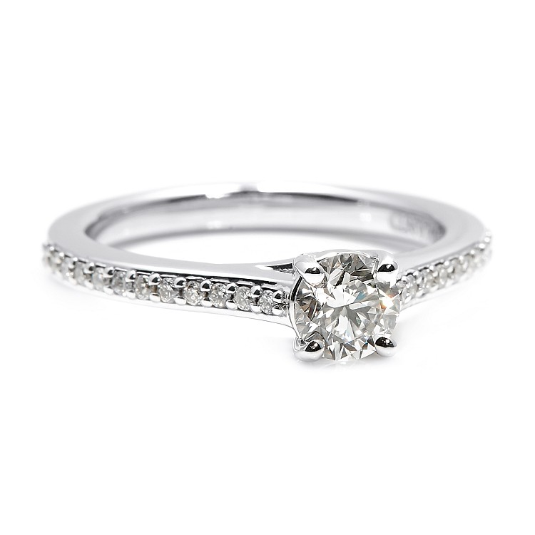 SideStone Engagement Ring in 18k White Gold with GIA Certified Round Diamond i122604DiDi