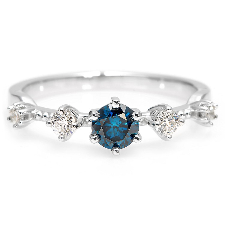 Engagement ring i2649Dbdi in Gold with Blue Diamond and Colorless Diamonds