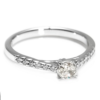 Gold Engagement Ring with Cushion Main Diamond - GIA 0.30ct - 0.40ct i3905DchDi