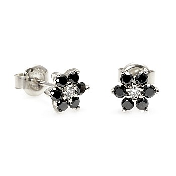 14k White Gold Earrings with Colorless Diamonds and Black Diamonds c652didn