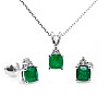 Set of Earrings and Pendant set2455smdi in Gold with Cushion Emeralds and Diamonds