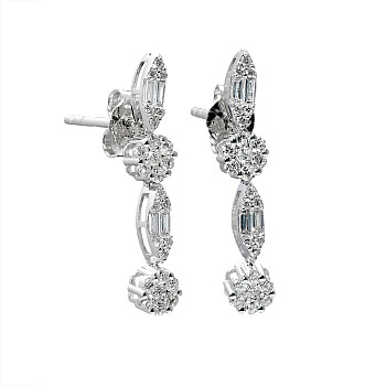 18k White Gold Earrings with Baguette and Round Diamonds c3619