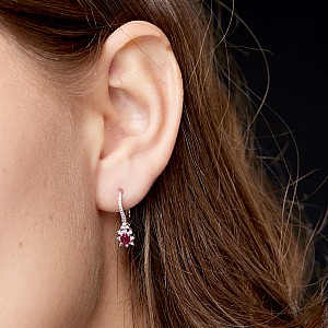Fashion Gold Earrings with Ruby and Colorless Diamonds c3639